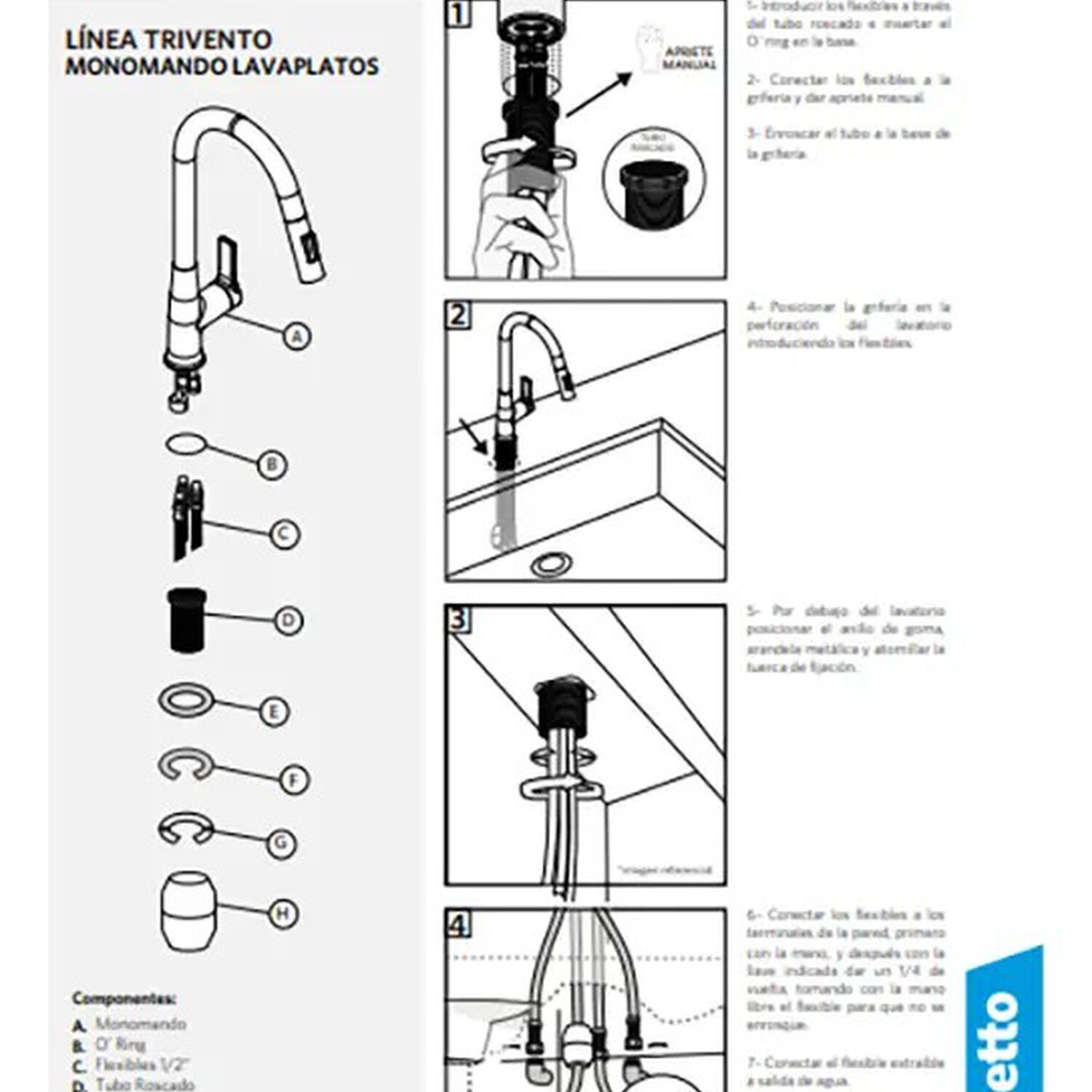 Monomando Grifo Llave Lavaplatos Fregadero Modelo Trivento Marca Stretto image number 6.0
