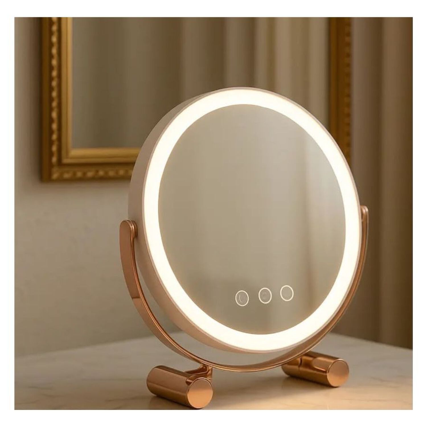 Espejo De Maquillaje Con Luz Led Recargable De Mesa Blanco image number 4.0