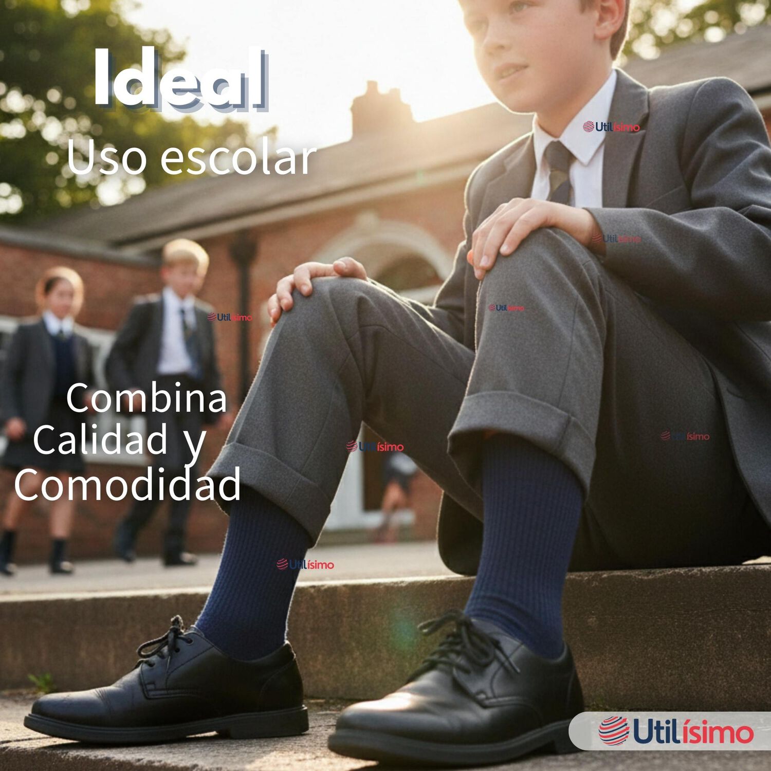 Pack 6 Calcet&iacute;nes Escolares Corto Algod&oacute;n Azul Ni&ntilde;o Juvenil image number 4.0