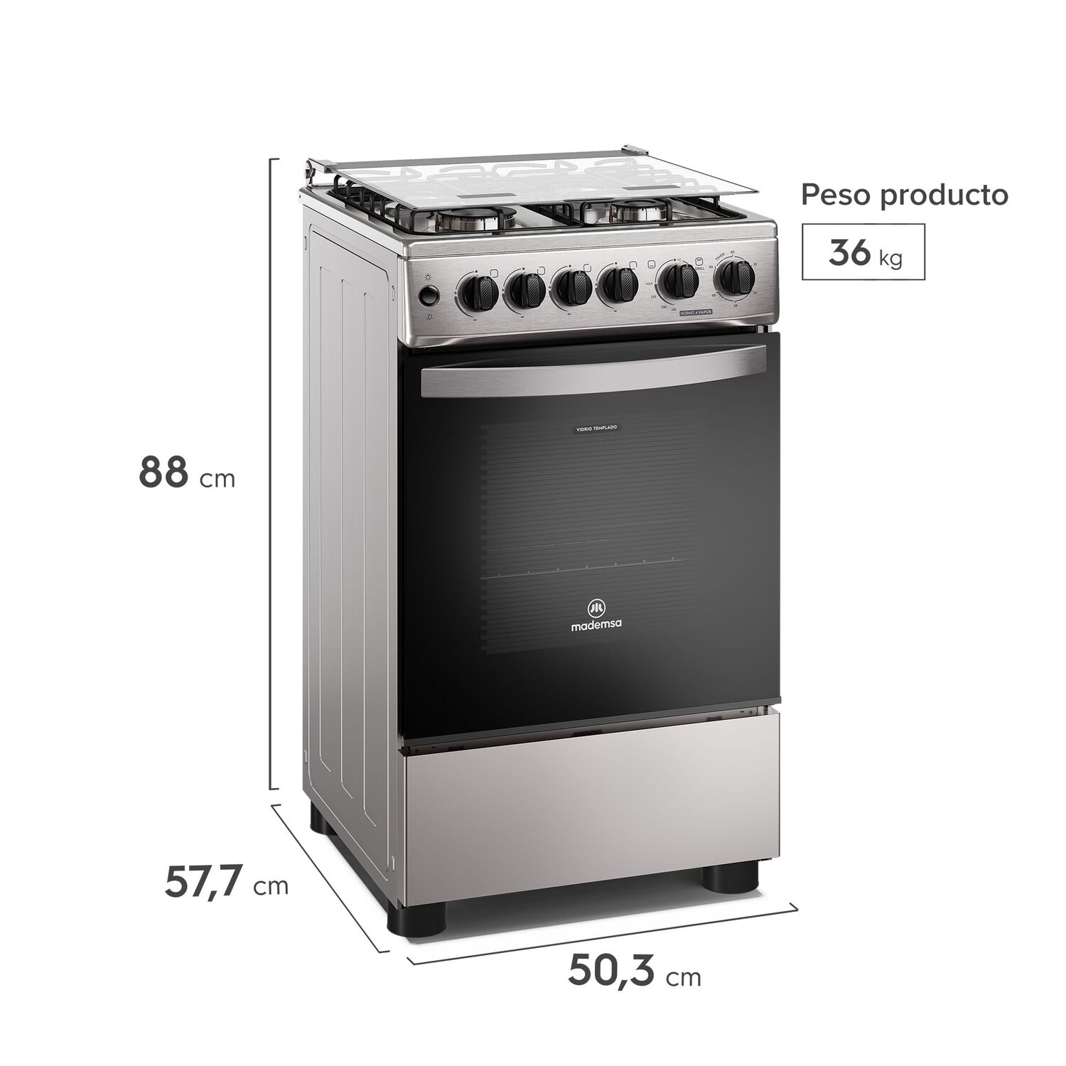 Cocina A Gas 4 Platos Horno Vapor Y Grill Fm4fsc Inox image number 4.0