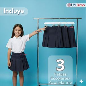Pack 3 Faldas Escolar Color Azul Uniforme Para Ni&ntilde;as