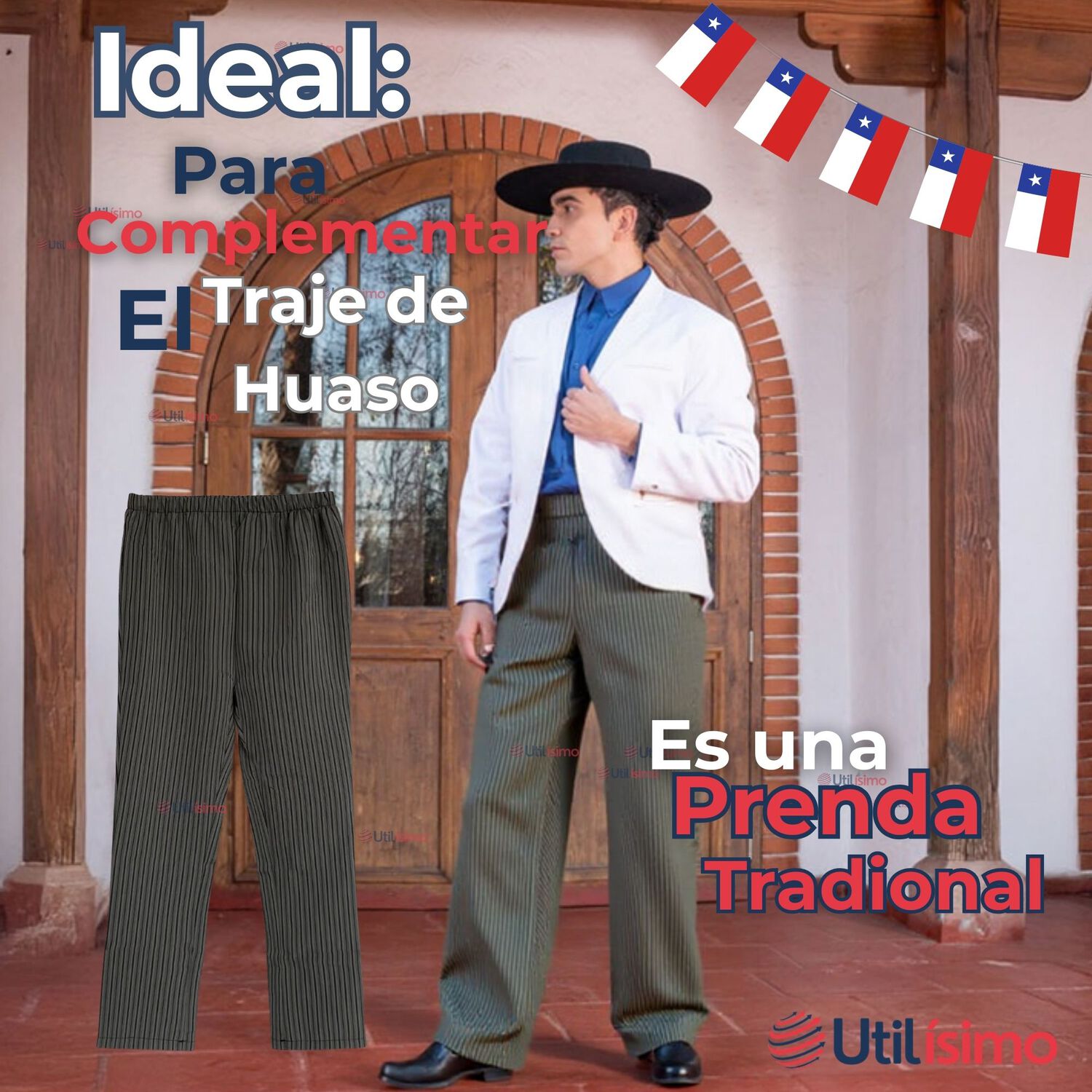Pantal&oacute;n Huaso Juvenil Gris Con Rayas Fiestas Patrias image number 3.0