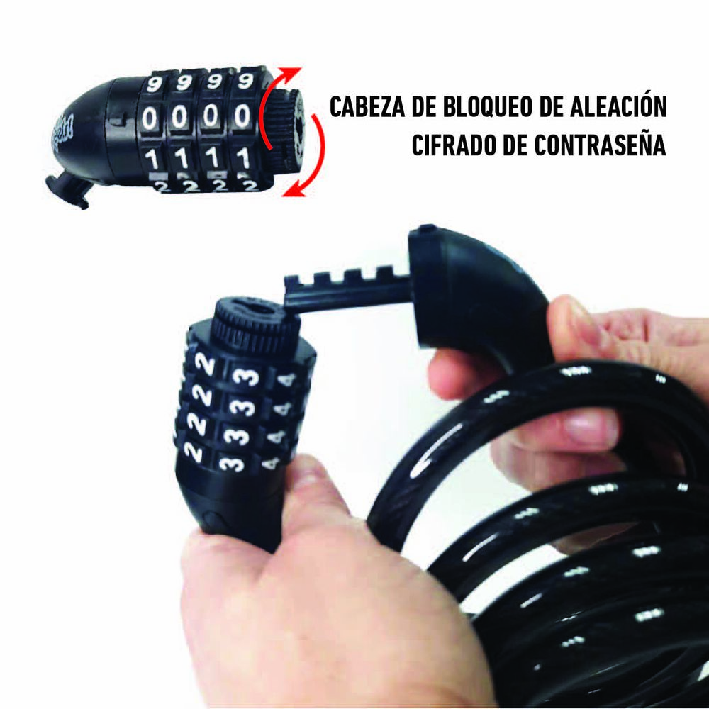 Candado Espiral Onwheels Con Clave 1.2x150cm Negro image number 6.0