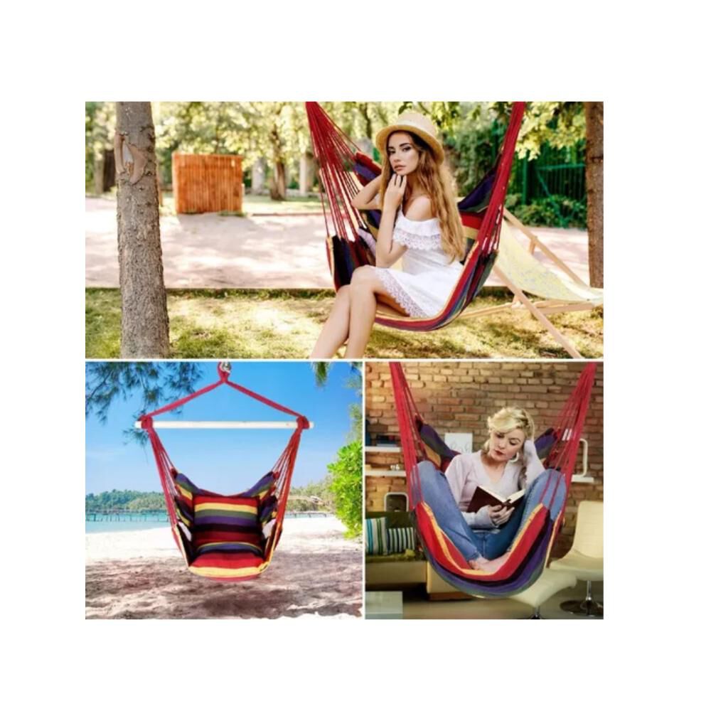 Silla Hamaca Colgante Con Cuerda + 2 Cojines Columpio Jard&iacute;n image number 11.0