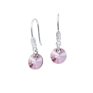 Aros Punto De Luz Circon Plata 925 Y Cristales Genuinos Antique Pink