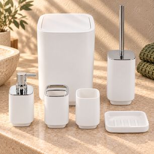 Set De Ba&ntilde;o Completo 6 Piezas De Abs Con Basurero Dispensador Y Escobilla Color Blanco