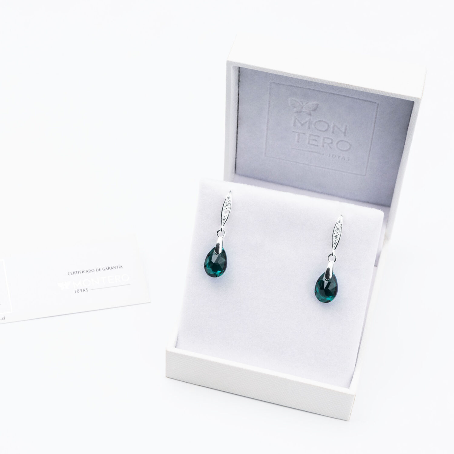 Aros Gota De Luz Plata Italiana 925 Y Cristal Genuino Emerald Shimmer image number 2.0