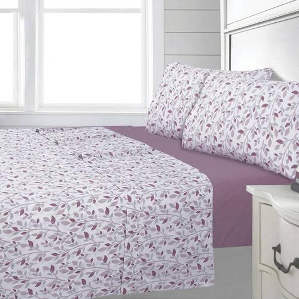 Sabana Andes 144 Hilos Estampada Hojas Rosa 1 Plaza image number 0.0