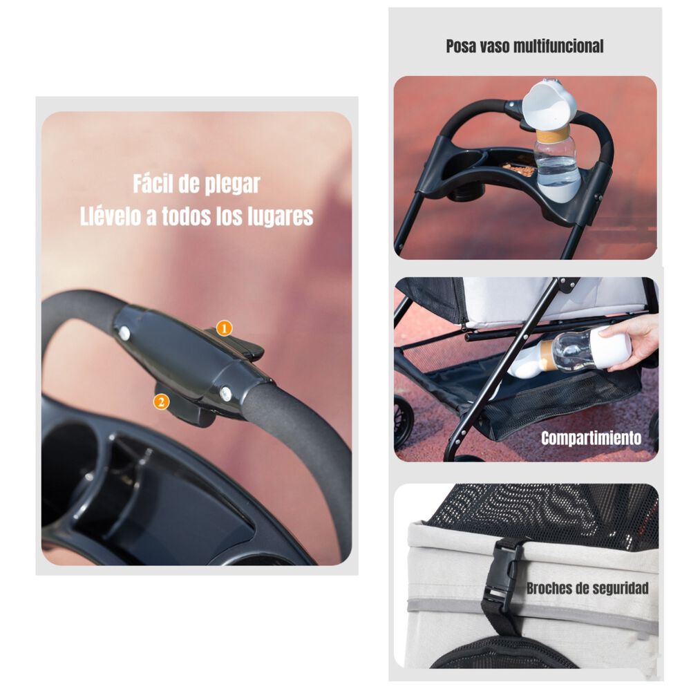 Coche Para Mascotas Perros Gatos 2 En 1 Lubabycas Gris image number 1.0