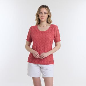 Polera Lace Delantero Manga Corta Cuello Redondo Mujer Geeps