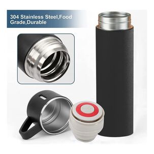 Termo Acero Inox 500ml 3 Tazas Aisladas Caliente Frío Negro