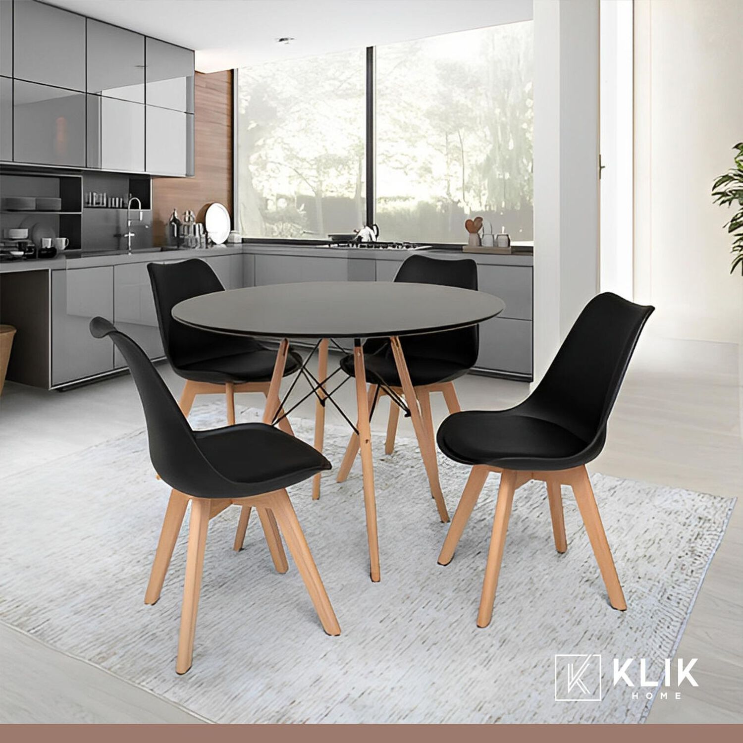 Comedor Eames Negro Redondo 80cm - 4 Sillas Tulip Negras image number 1.0