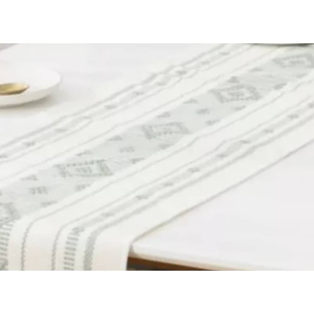 Camino De Mesa Medida 37x180cm Tejido Bordado Poliester Verde Rombo image number 2.0