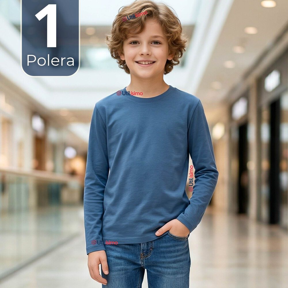 Polera Camiseta Bamb&uacute; Azul Claro Cuello Redondo Primera Capa Manga Larga Ni&ntilde;o image number 0.0