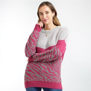Sweater Bicolor Diseño Animal Cuello Redondo Mujer Geeps