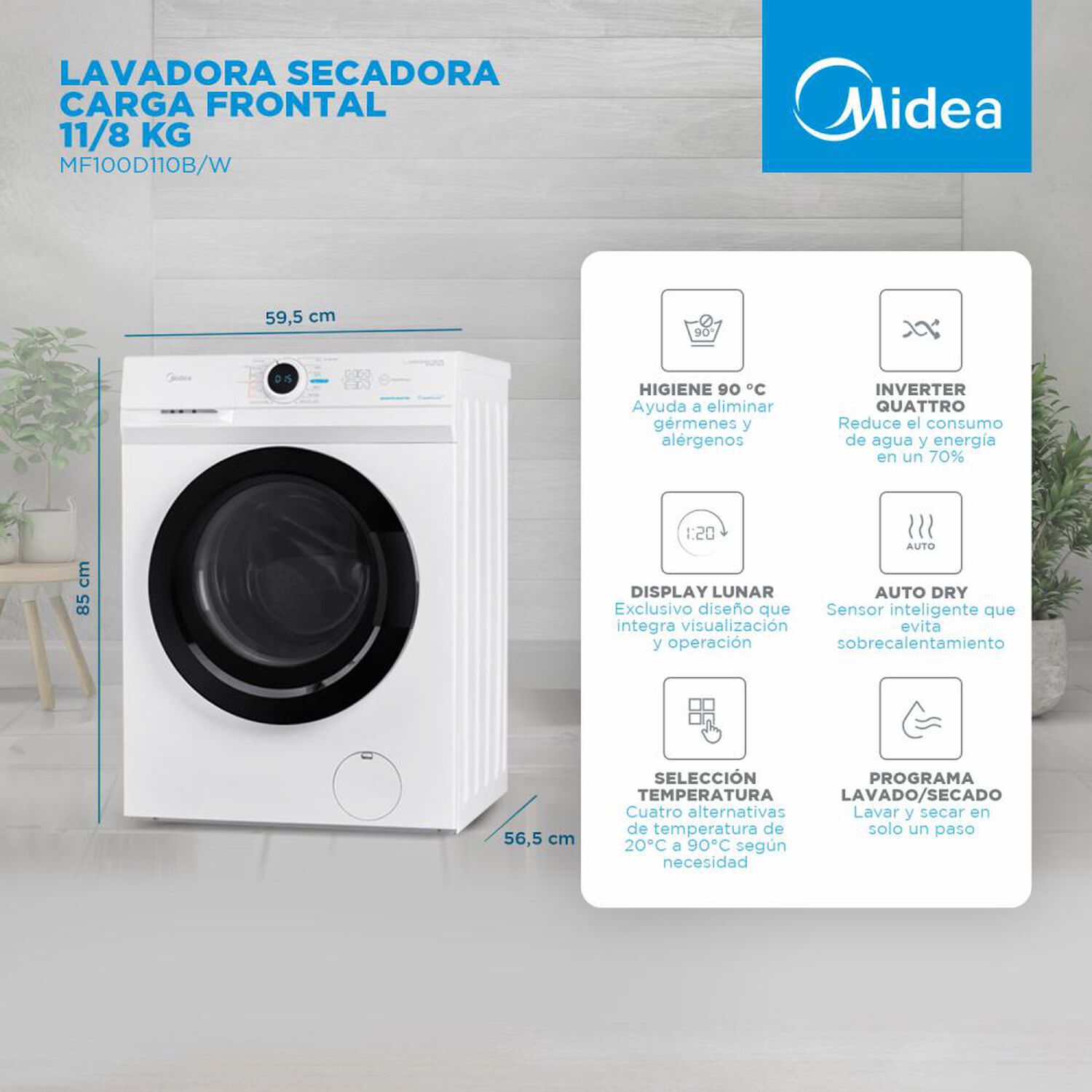 Lavadora Secadora Midea MF100D110B/W / 11 Kg / 8 Kg image number 2.0
