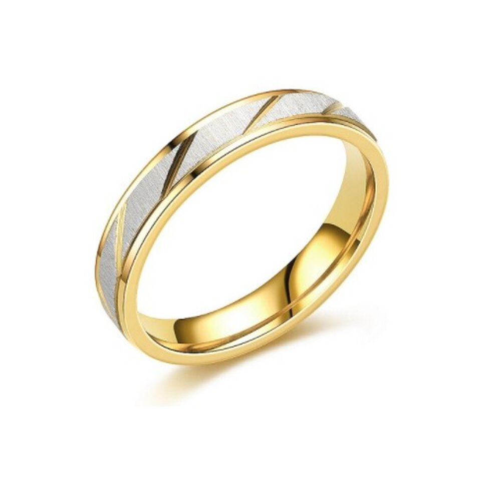Anillos Compromiso Titanio Dorado Mate Con Zirconios Pulverizado Para Compromiso Dama Mujer Y Hombre/talla 10 image number 0.0