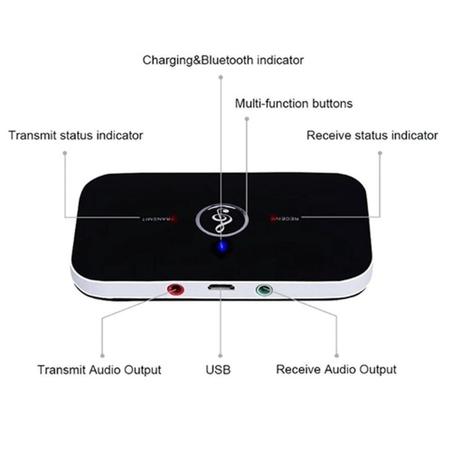 Adaptador Transmisor Receptor Bluetooth Auxiliar Y Rca Bater&iacute;a Jack 3.5mm Usb image number 1.0