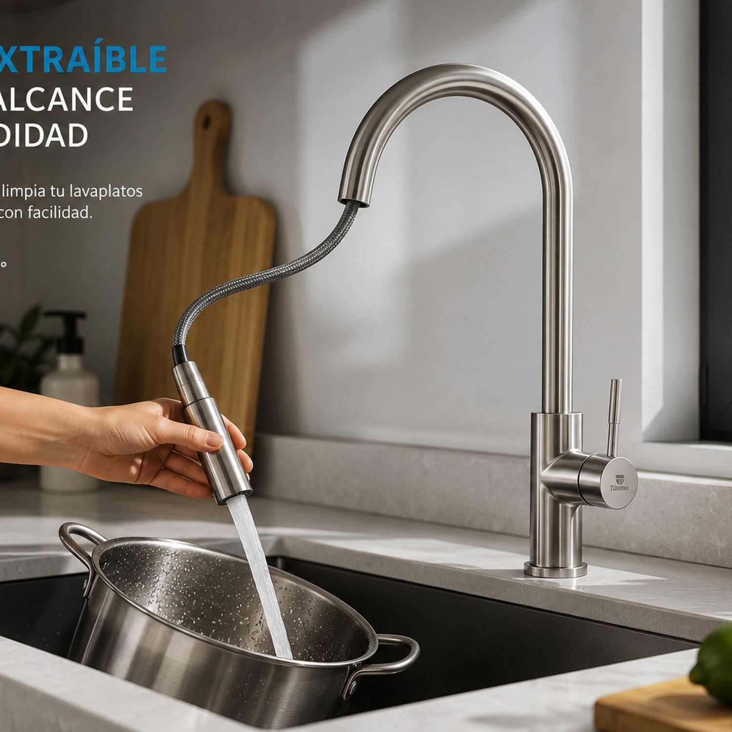 Monomando Llave Grifo Extraible Para Lavaplatos Modelo Modern Inox Marca Taumm Color Acero Inox image number 3.0