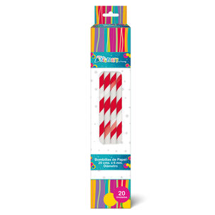 Bombilla Papel Rojo-blanco 20 Unidades
