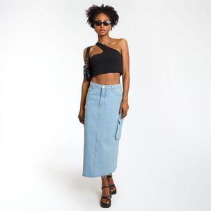 Polera Crop Asimetrica Sin Mangas Cuello Recto Mujer Rolly Go