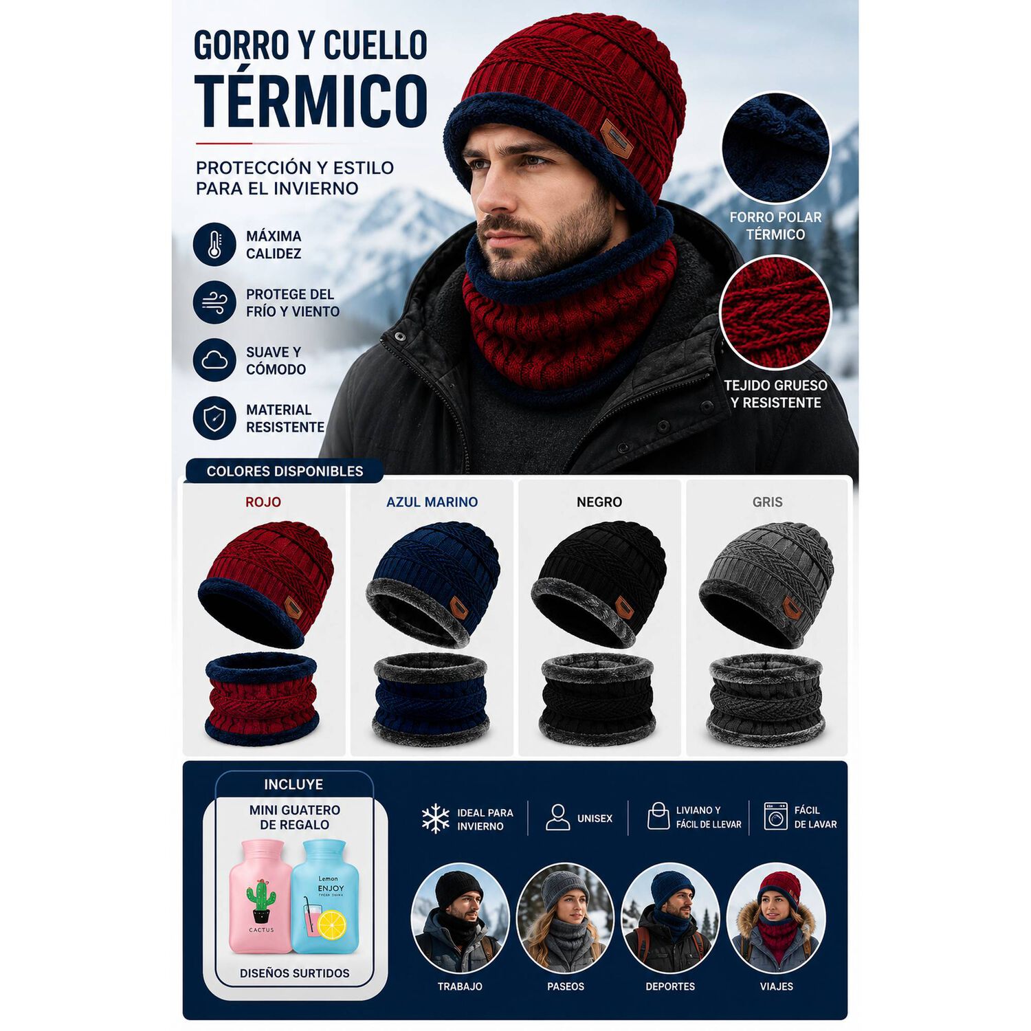 Pack Gorro Y Cuello Polar + Guatero Invierno Unisex image number 9.0