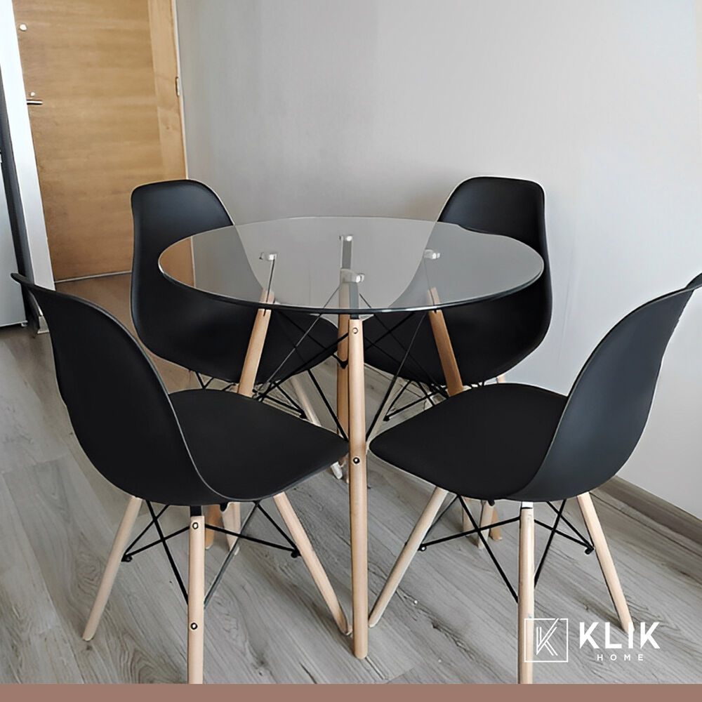 Comedor Mesa Eames Vidrio 80cm + 4 Sillas Eames Negras image number 7.0