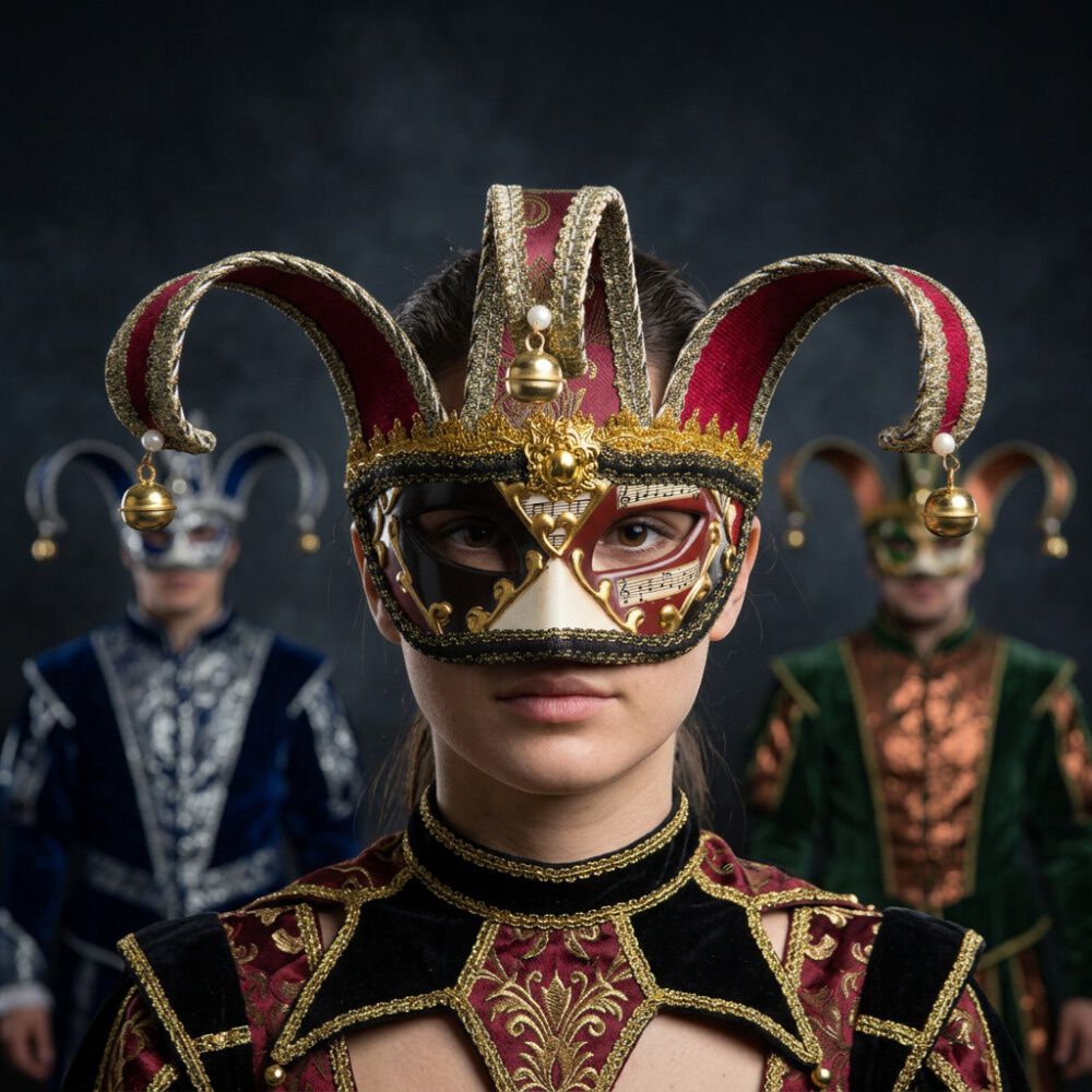 M&aacute;scara Buf&oacute;n Unisex Con Cascabeles Para Fiesta image number 1.0