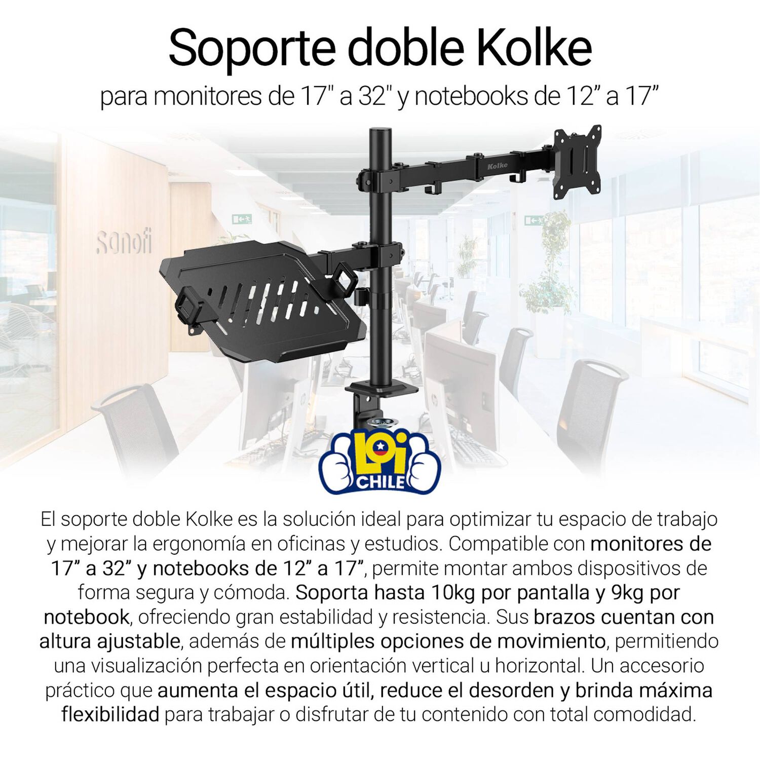 Soporte Monitor Notebook Kolke Brazo Articulado image number 1.0