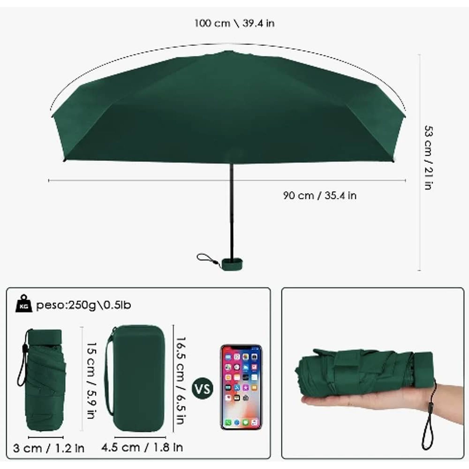 Mini Paragua Plegable Port&aacute;til Anti-uv Verde image number 4.0