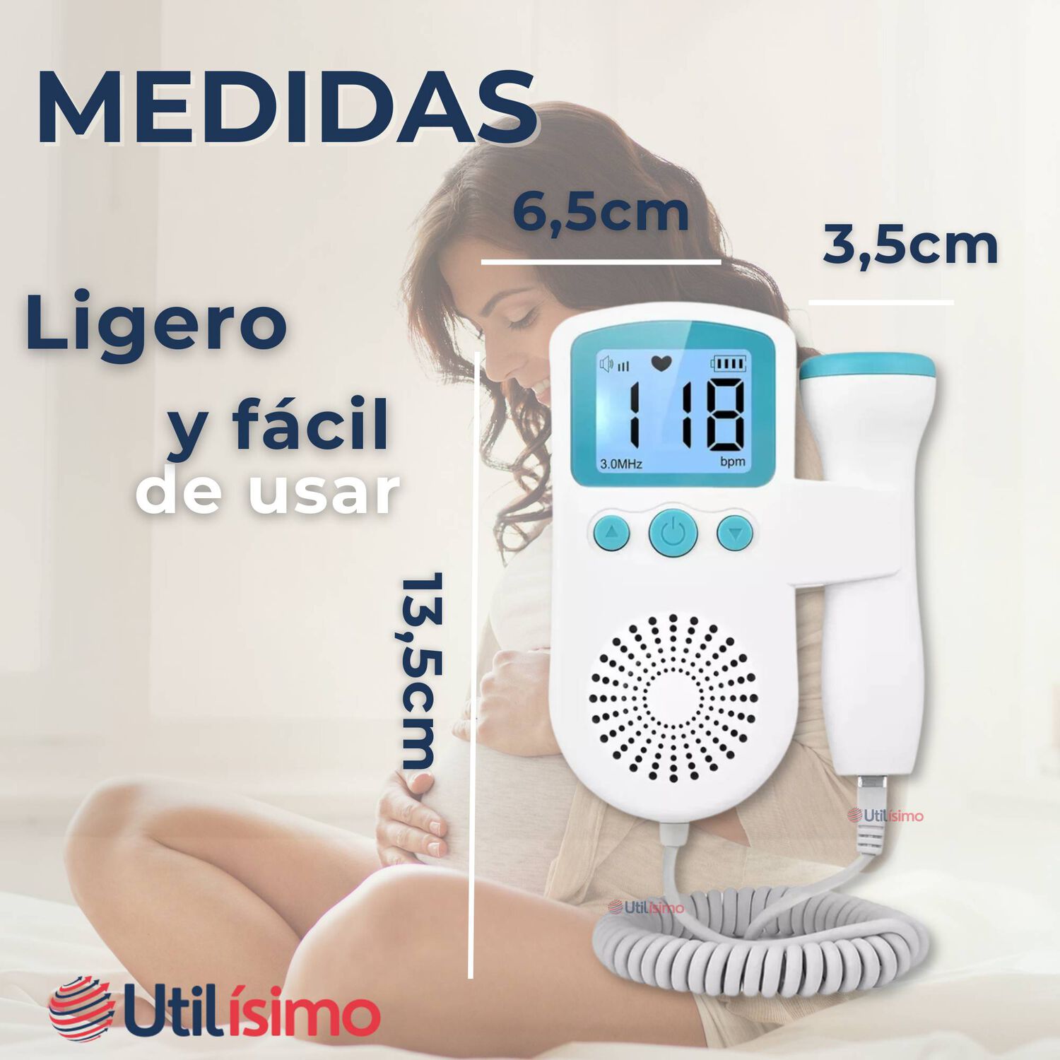 Monitor Fetal Doppler Latidos Fetales Coraz&oacute;n Beb&eacute; Blanco Azul image number 2.0