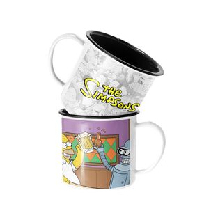 Taza Enlozada Lechera Homero Y Bender Bebiendo Cerveza