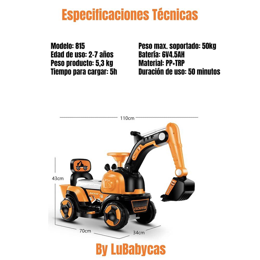 Excavadora El&eacute;ctrica Montable Luces M&uacute;sica Lubabycas Azul image number 1.0