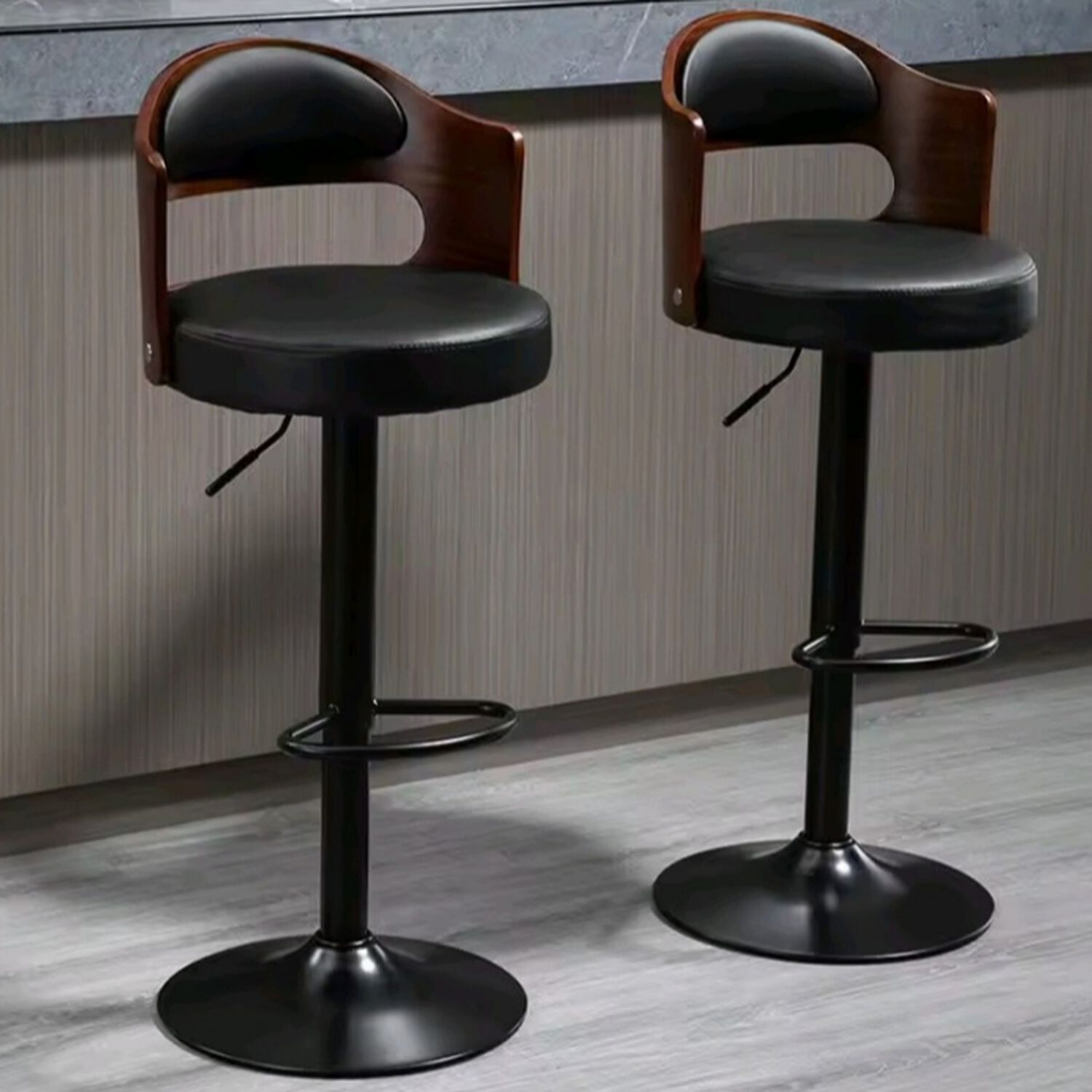 Pack 2 Sillas Bar De Luxe Madera Con Respaldo Boscco Negro/negro image number 0.0