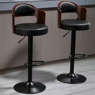 Pack 2 Sillas Bar De Luxe Madera Con Respaldo Boscco Negro/negro