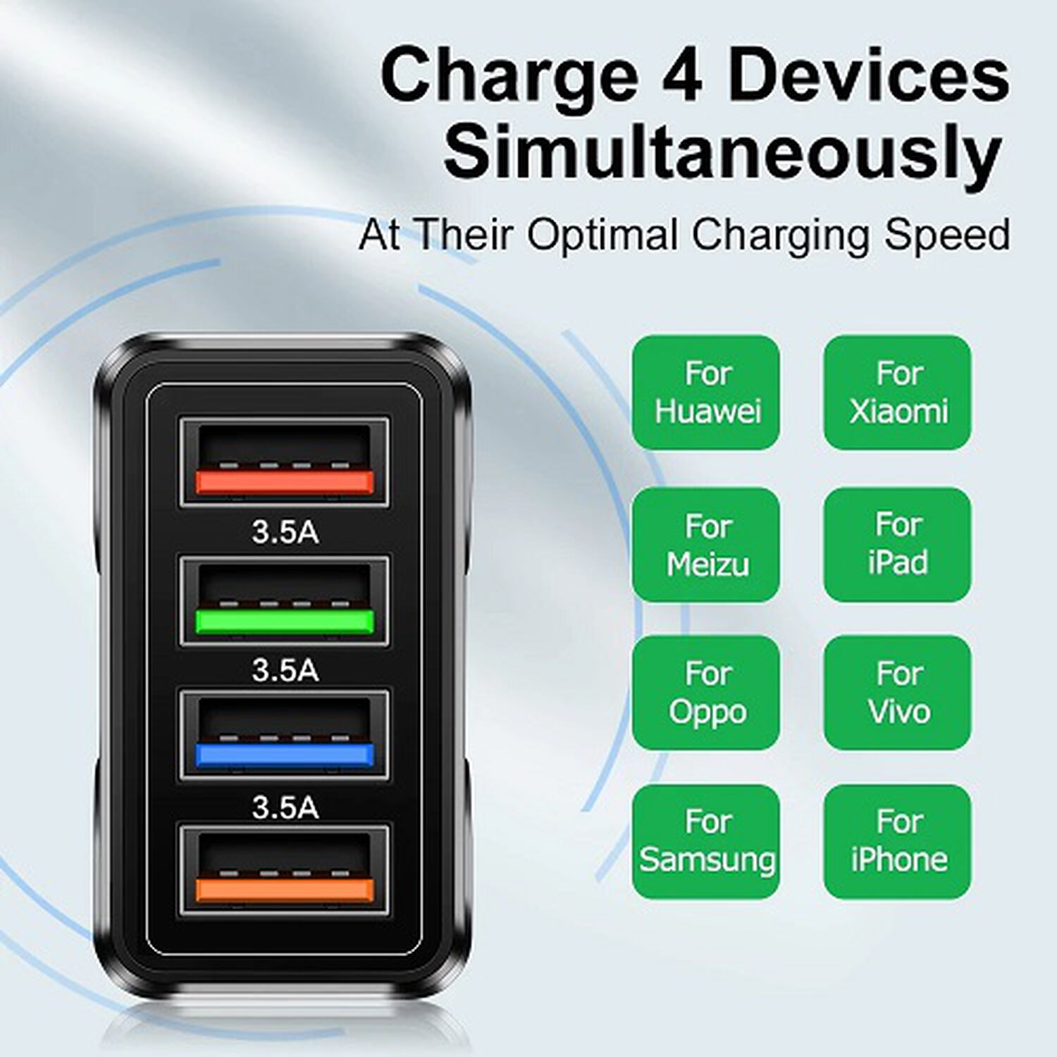 Cargador De Pared Para Celular 4 Usb 3,5 Amp Carga Rapida Telefonos Smarphone Total Sin Cable image number 2.0