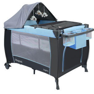 Cuna Playard Sagitta Azul + Colch&oacute;n De Viaje Plegable