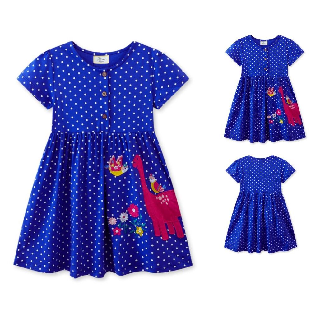 Vestido Manga Corta Niña Estampado Dinosaurio Azul 2 A 7 Años image number 4.0
