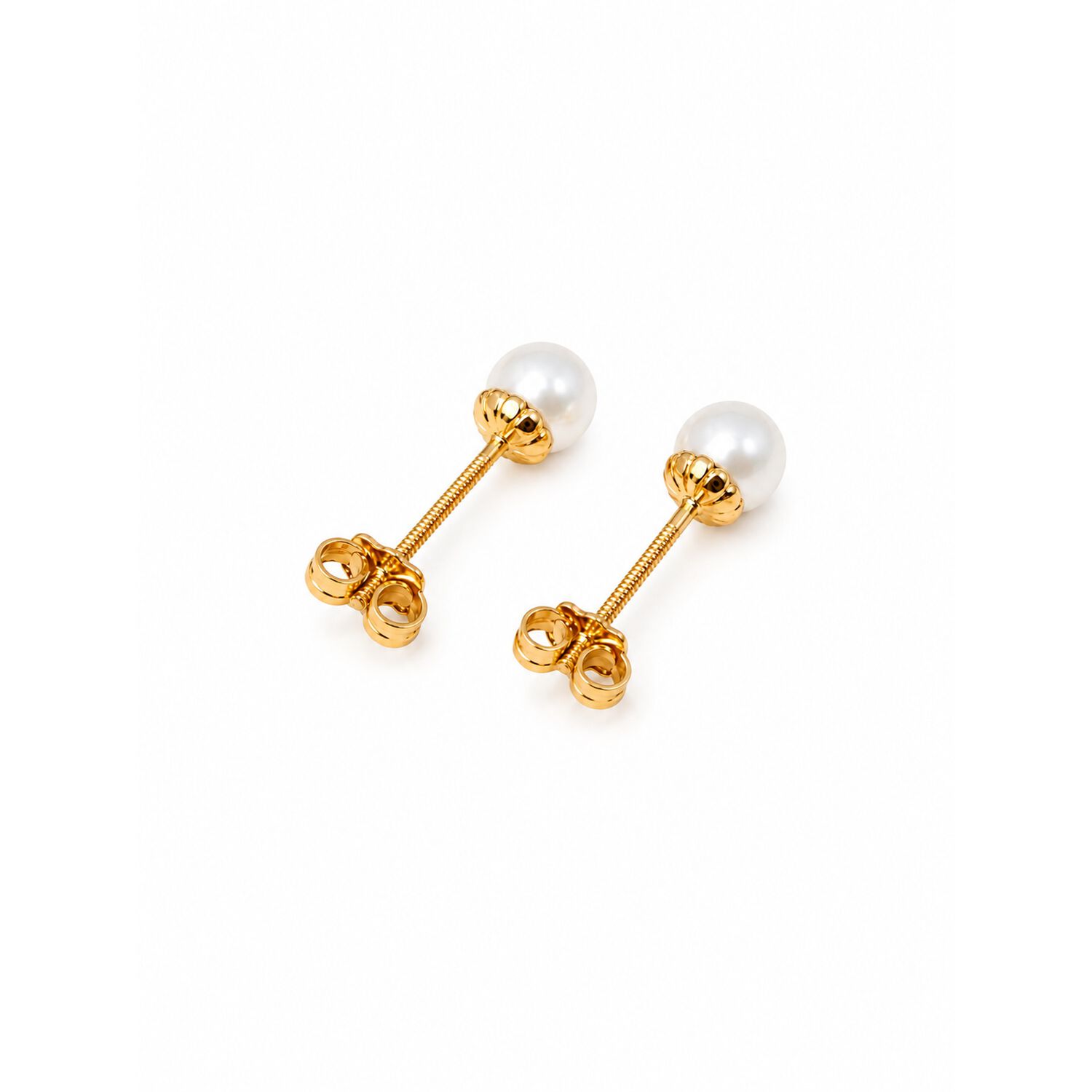 Aros Perla Cultivada Casquillo 4mm N2 Oro 18k 0.90gr Mujer Dorado image number 1.0