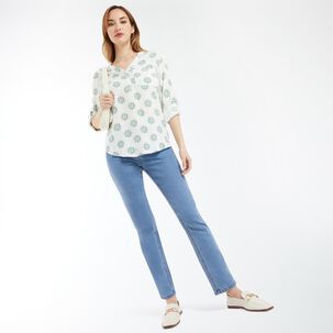 Blusa Estampada Manga Larga Roll Up Cuello Mao Mujer Lesage