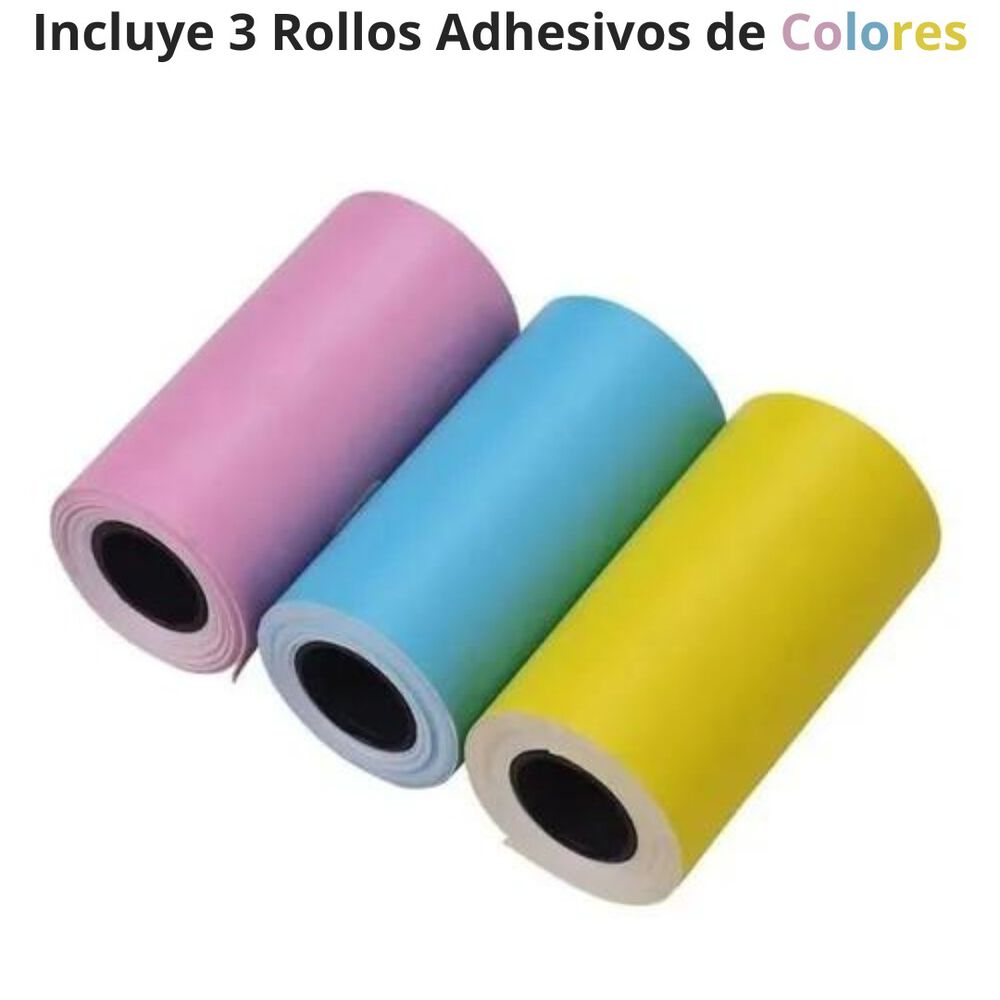 Mini Impresora T&eacute;rmica Port&aacute;til Con 3 Papel Adhesivo Colores image number 1.0