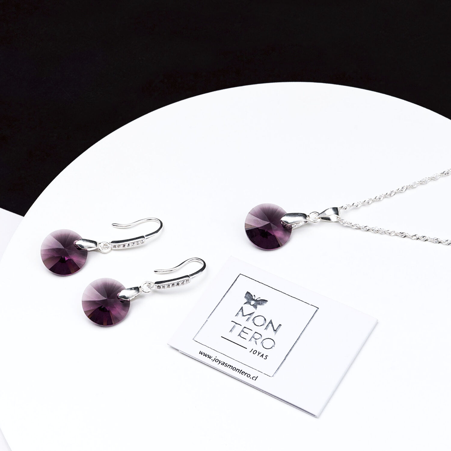 Collar Aros Conjunto Madrid Cristales Genuinos Amethyst image number 1.0