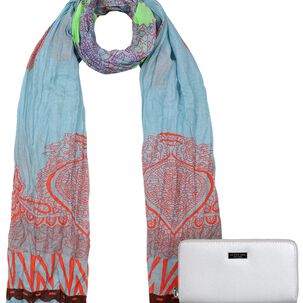 Pack Billetera Bessie Silver + Pañuelo Alcala Celeste Kenneth Cole