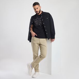 Polera Estampada Manga Corta Cuello Redondo Hombre Az Black