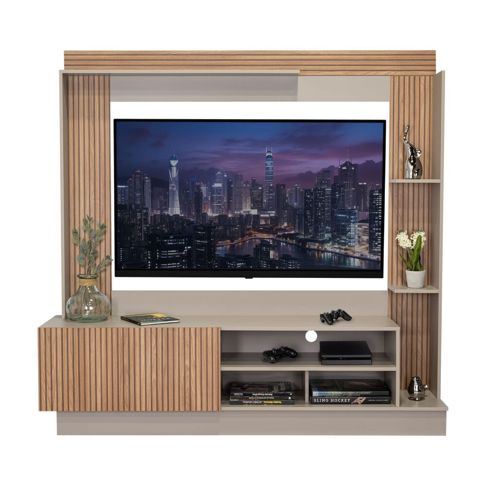 Centro De Entretenimiento Tv 70" 175x180x38,5 Cm Café Claro Y Gris image number 0.0