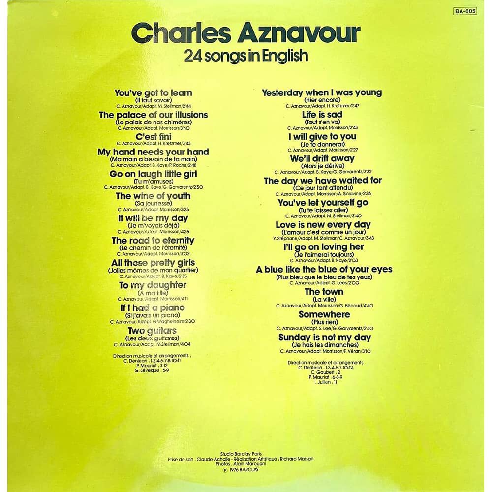 Charles Aznavour - 24 Songs In English (2lp) | Vinilo Usado image number 1.0