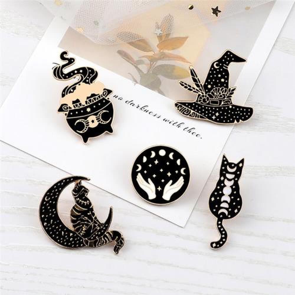 Set Pines Broches Gotico Bruja Gato Negro Proteccion Dark image number 5.0