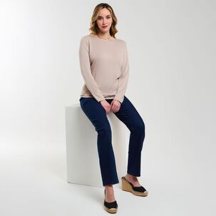 Sweater Liso Aplicación Broderie En Cintura Cuello Redondo Mujer Geeps