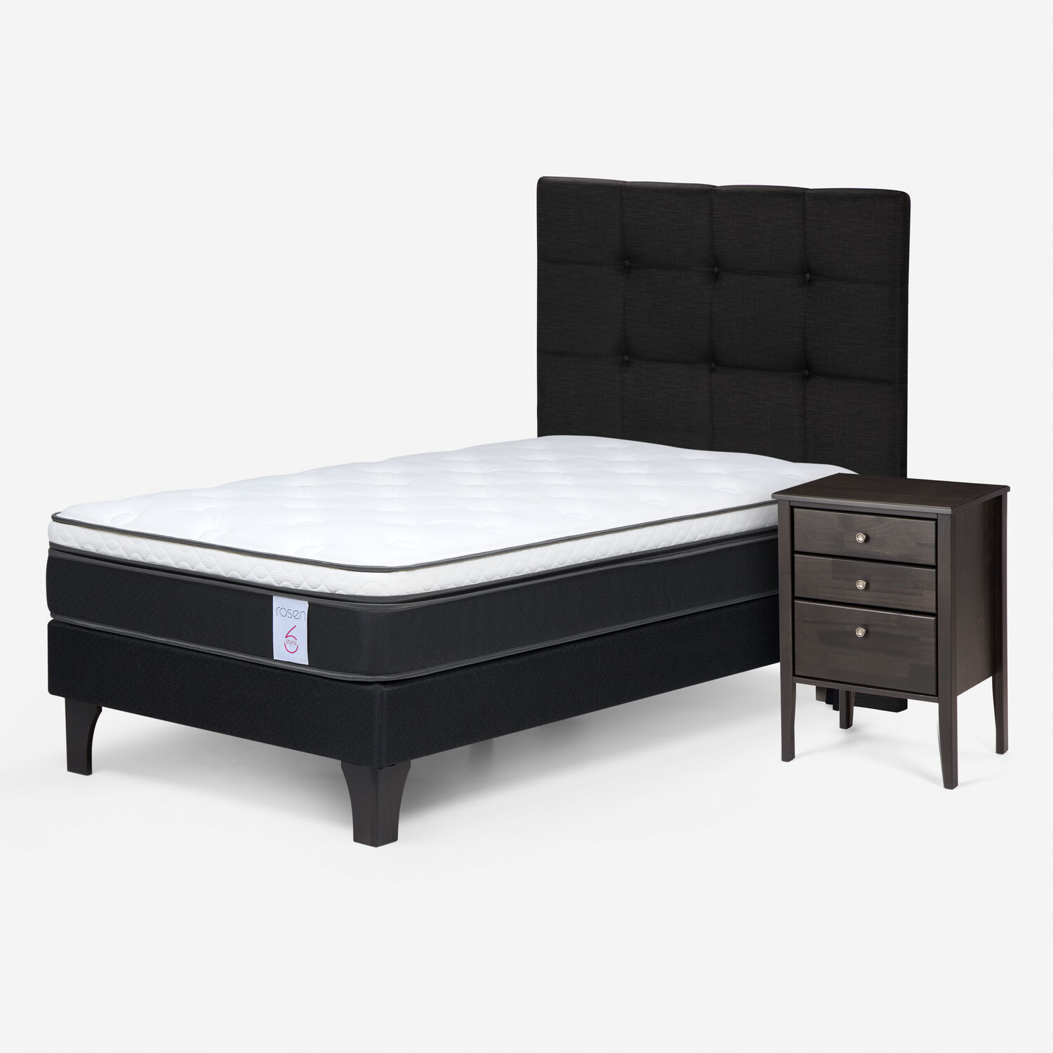 Cama Europea Rosen New Style 6 / 1.5 Plazas / Base Normal + Set De Maderas Issey Grafito image number 1.0
