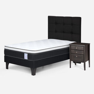 Cama Europea Rosen New Style 6 / 1.5 Plazas / Base Normal + Set De Maderas Issey Grafito